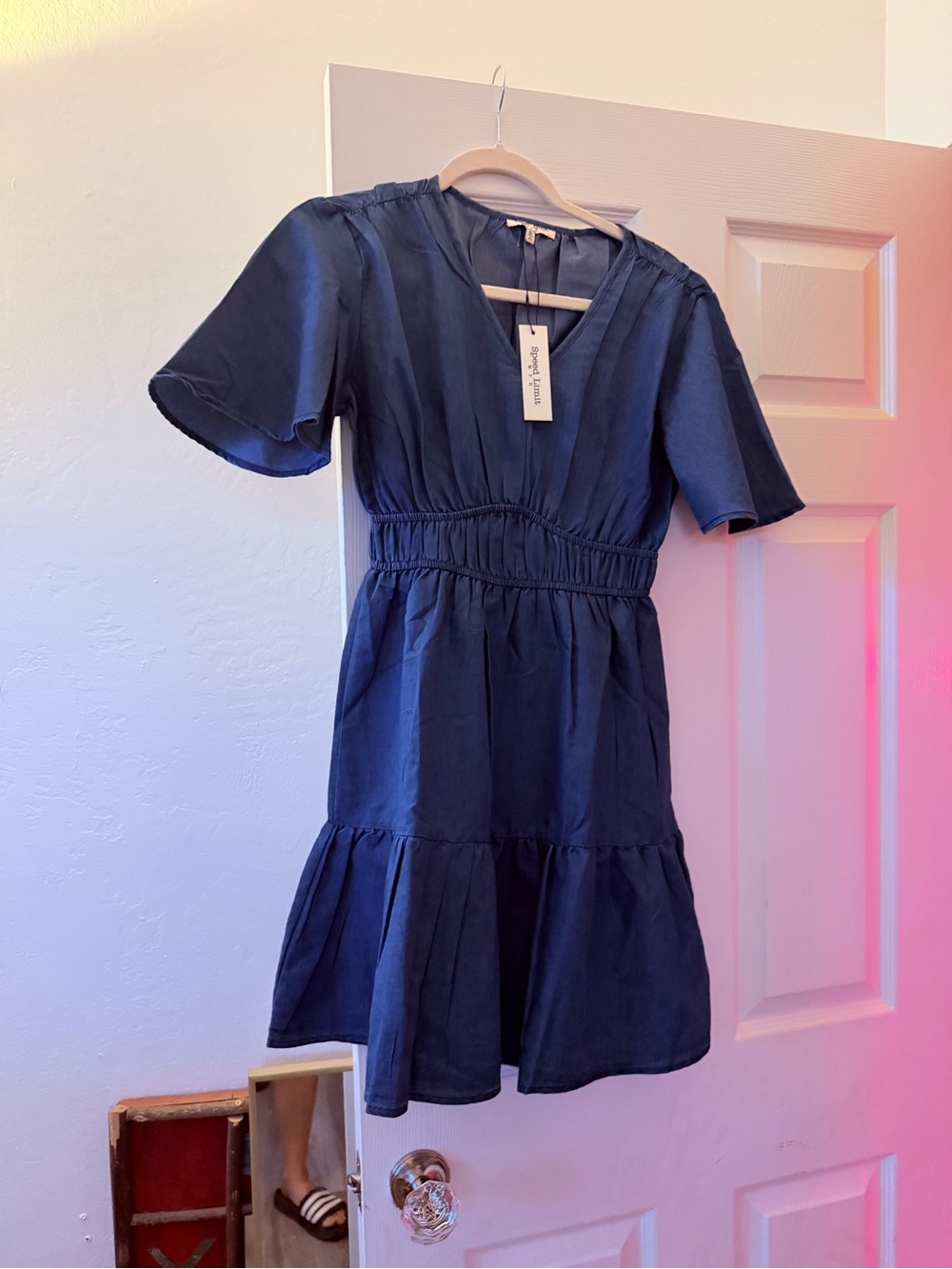 NWT Speed Limit Denim Blue Flutter Sleeve Mini Dress | Size Medium - Picture 3 of 3